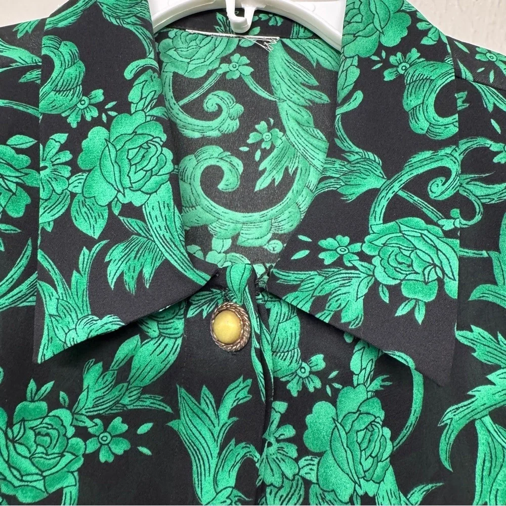 Vintage Leslie Fay Emerald Paisley Maxi Skirt Set with Long Sleeve Blouse
